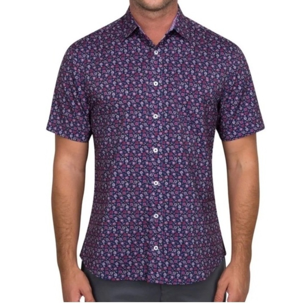 Nick Graham Everywhere Mens Stretch Modern Fit Floral Short Sleeve Shirt Navy S
